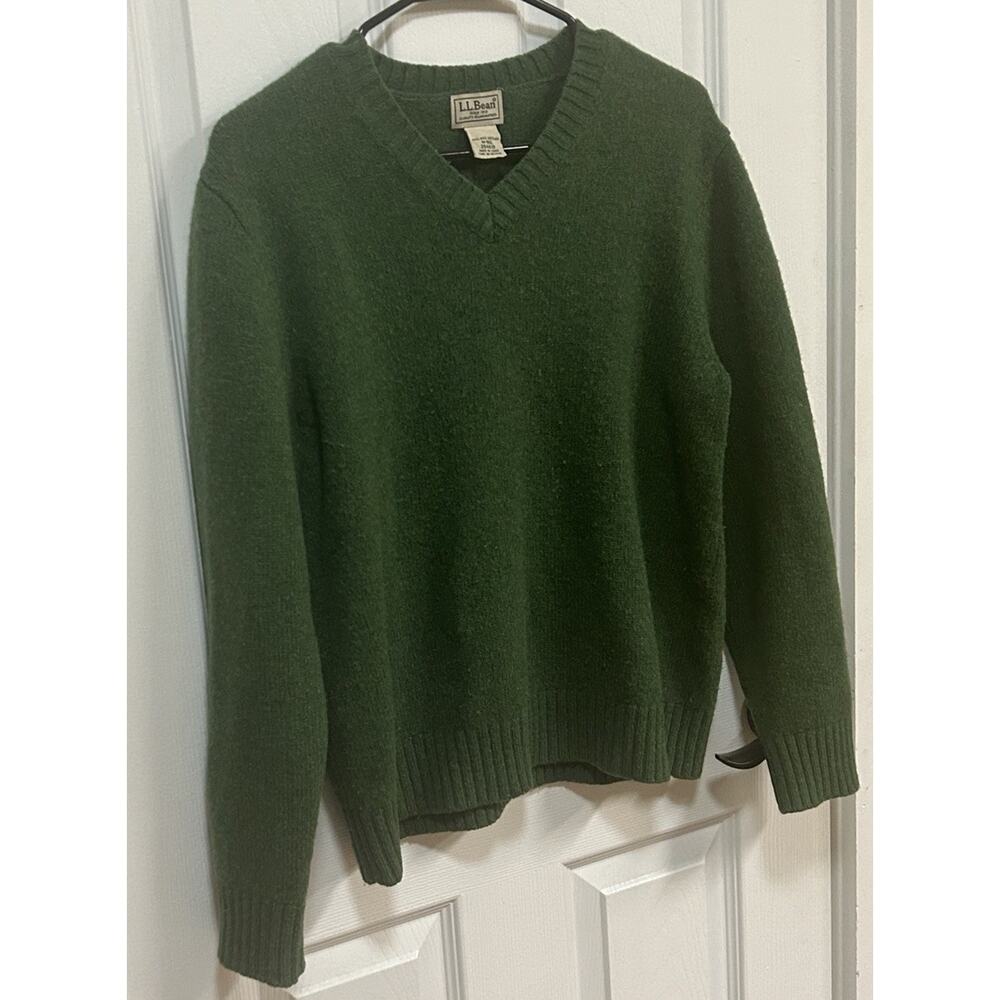 LL Bean Casual Green Sweater 100% Shetland Wool Sz Medium EUC - Picture 3 of 8